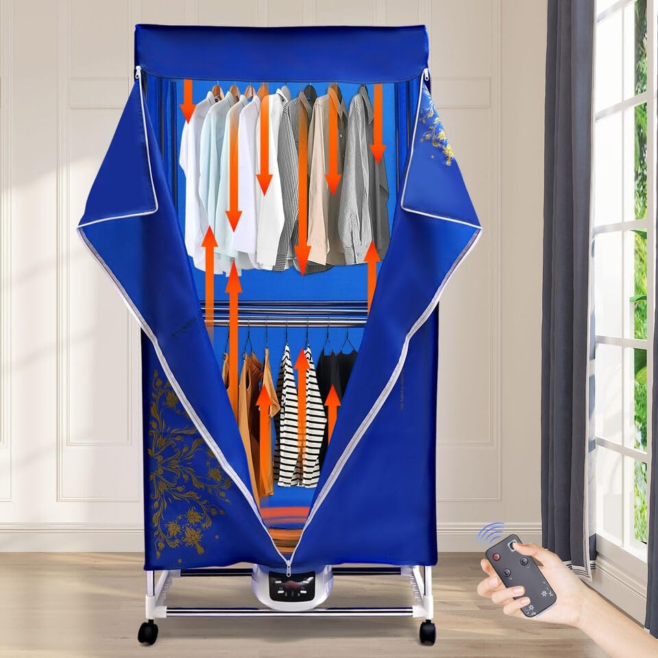 Portable Clothes Dryer, 1500W Clothes Dryer Machine with Timer, Travel Portable Laundry Drying Wardrobe, Electric Clothes Drying Rack and Dryer for Travel, Apartments, Home