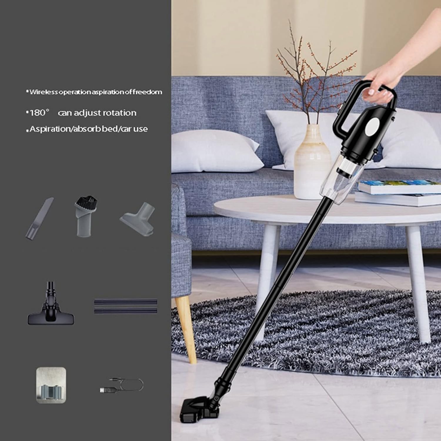 Hand Held Vacuum, Powerful Car Vacuum Cleaner, Handheld Cordless Vacuum Cleaner Portable Vacuum Cleaner(Black)