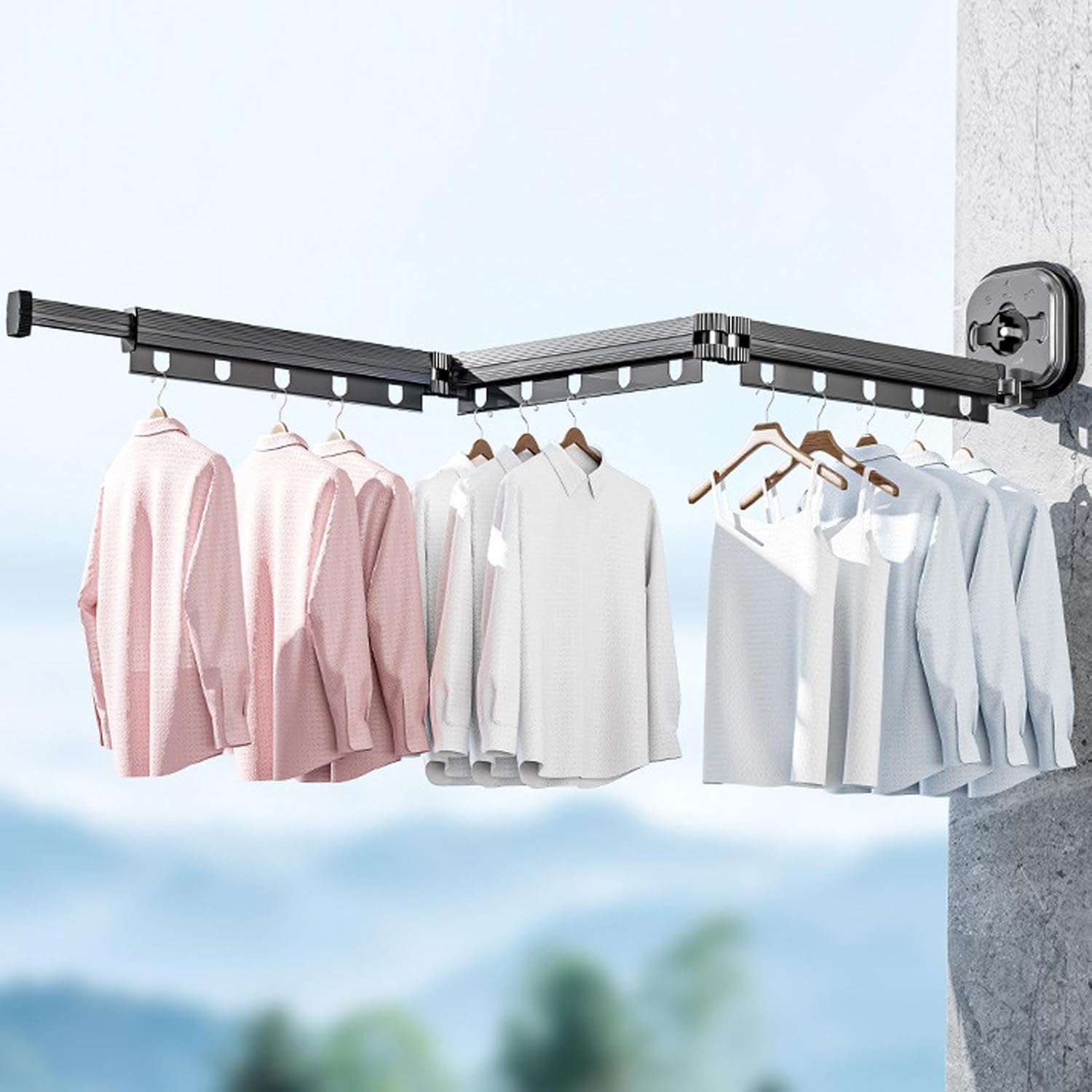 Wall Mounted Clothes Drying Rack Retractable Laundry Dryer for Balcony Space Saving (Fold Grey)