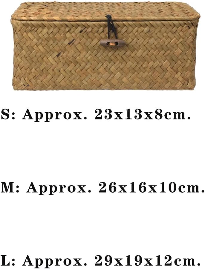 INLIMA Appliance Shelf for Kitchen Straw Basket with Lid Rattan Woven Basket Desktop Clothes Sundries Storage Box for Bedroom Home Decor (Size : Small)