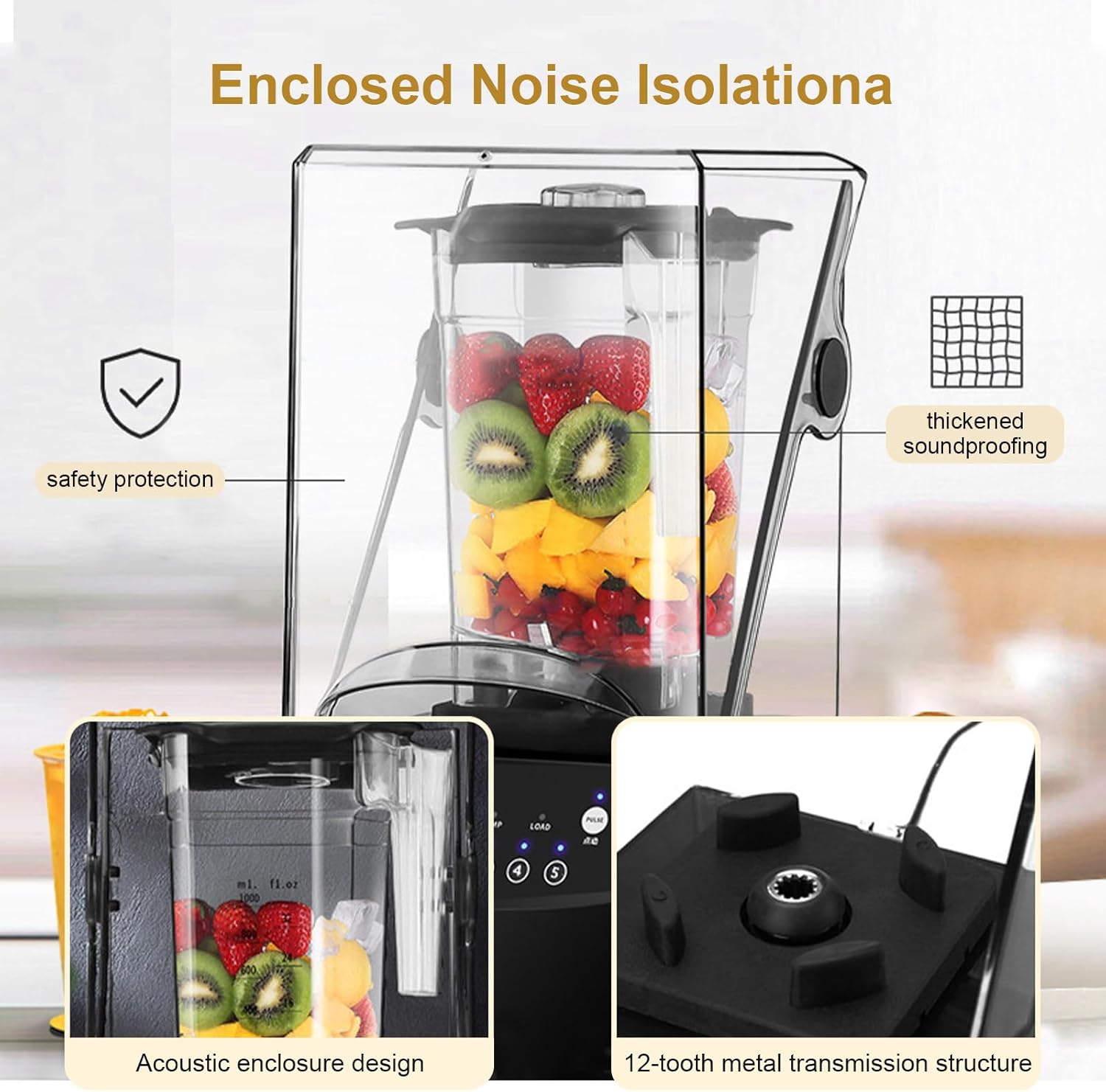 Commercial Blender Smoothie Maker - 2200 W Professional Ice Crusher with Sound Enclosure, 5 Preset Programs & 1.8 L Capacity, for Coffee Shops, Restaurants, Shakes, Smoothie Drinks