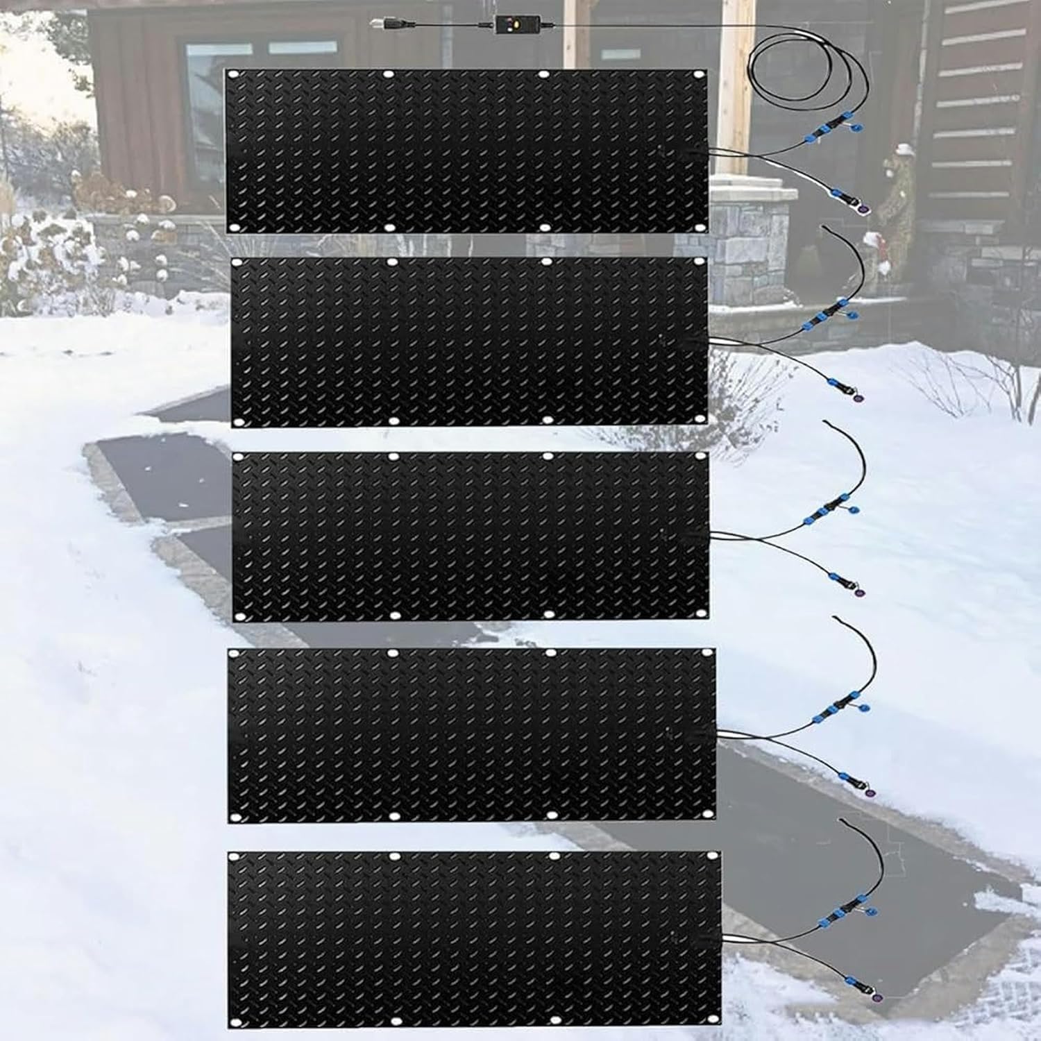 Heated Snow Melting Mats for Entrances， Slip-Proof Entrances Walkway Mat, Heated Snow Melting Mats for Stairs, 2 in/h Melting Speed with Power Cord and Connecting line(5 Pcs,30x120cm/12x48in)
