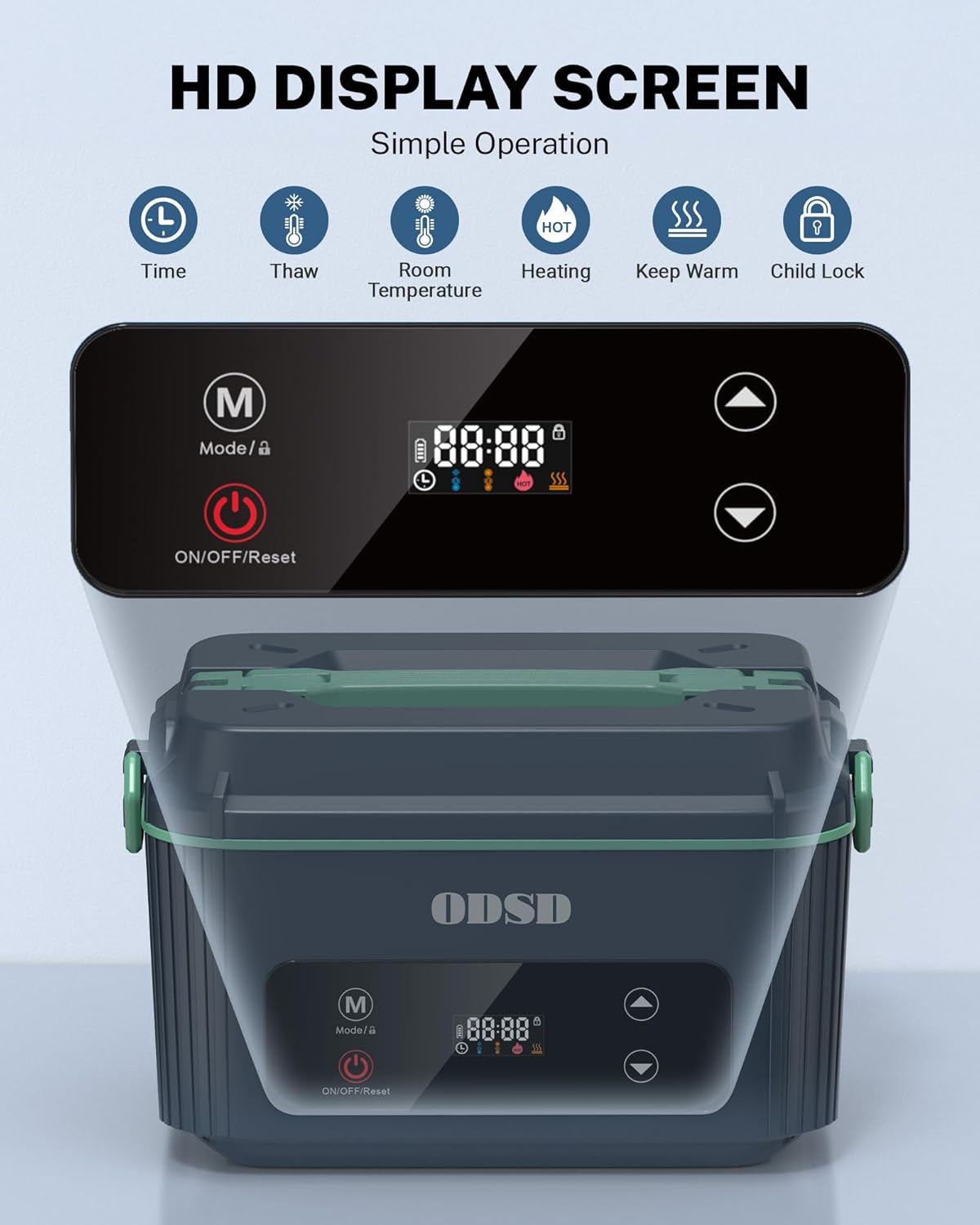 ODSD Cordless Electric Lunch Box for Adults, Heated Lunch Box with 130min Battery Life, Self-Heating Portable Electric Food Warmer with 1.2L Container for Truck, Office, or Outdoor Worksite