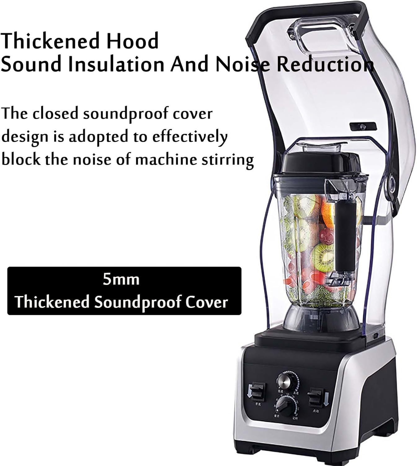 Smoothie Blender, Commercial Blender with Soundproof Shield, With Timing Function, Adjustable Speed, 2.5l Large Capacity, for Crushing Ice, Smoothie, Puree, Restaurant Bar Coffee Shop