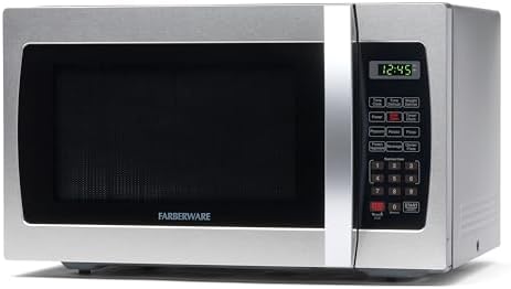 Farberware 1.3 Cu. Ft. Countertop Microwave Oven – 1000 Watts Power, Auto Cook Settings, Defrost, Easy Clean and Child Safety Lock - Stainless