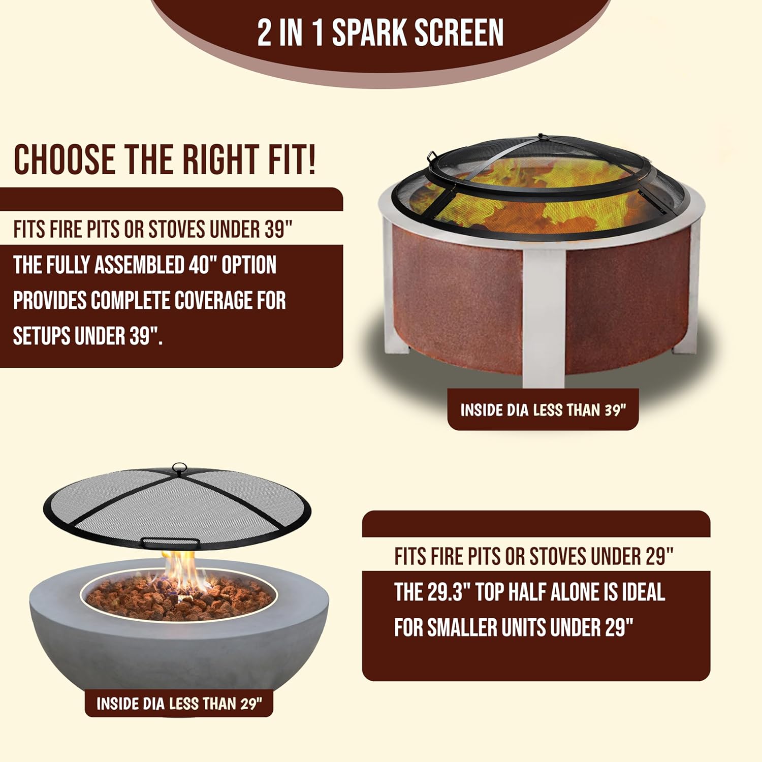 FEBTECH - Fire Pit Screen 40 inch Round Heavy Duty Outdoor FirePit Screen Round with Hook for Easy to Lift Spark Round for FirePit Ring, Firepit Replacement Screen & Fire Pit Insert