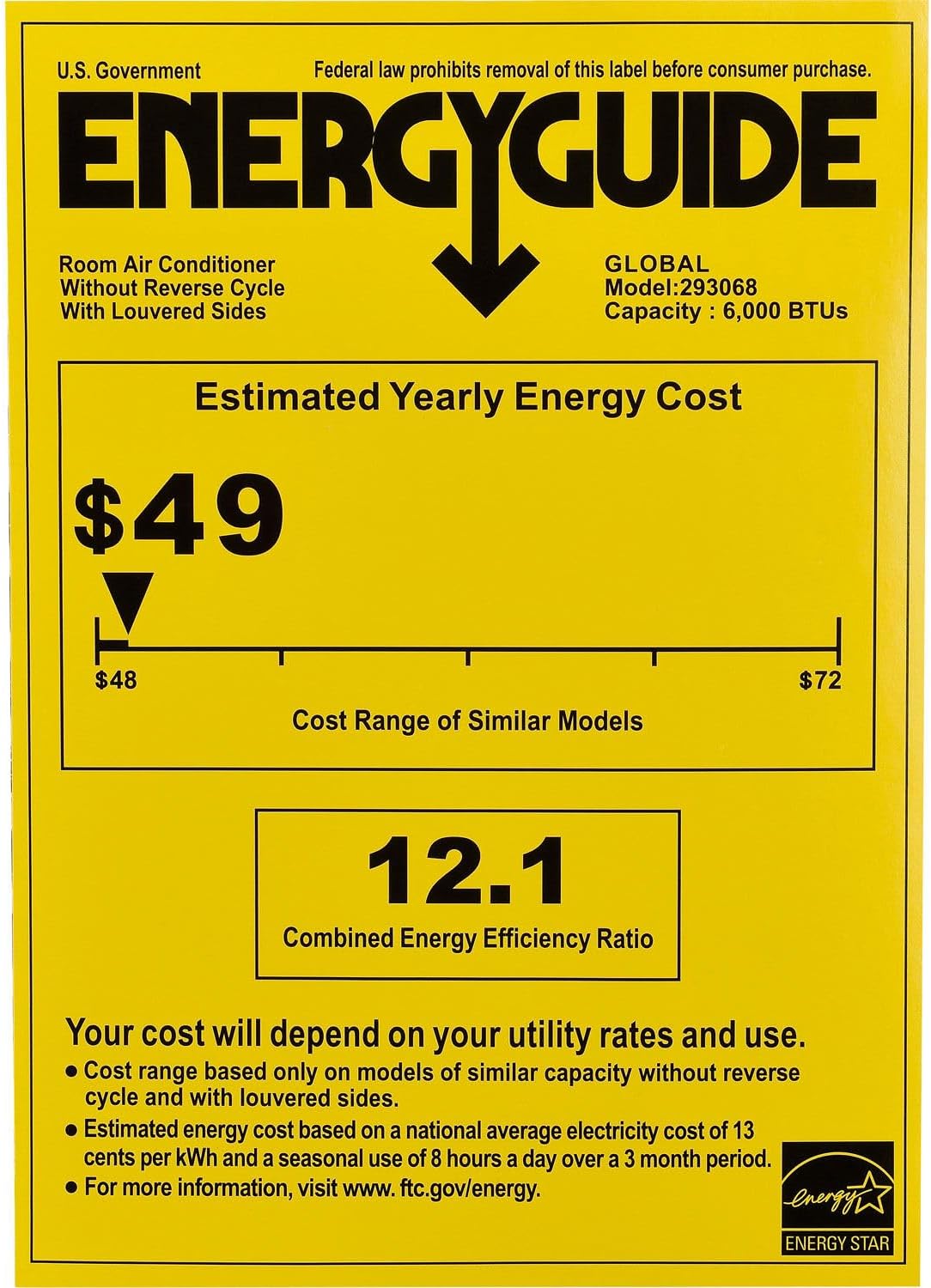 Global Industrial 6000 BTU Window Air Conditioner, Cool Only, 115V