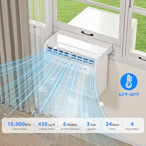 Antarctic Star 10,000 BTU U-Shaped Air Conditioner Window Unit with Full Window View, Ultra Quiet Window Air Conditioner Cools up to 450 Sq.ft, Energy Saving Window AC Units, Easy to install, White