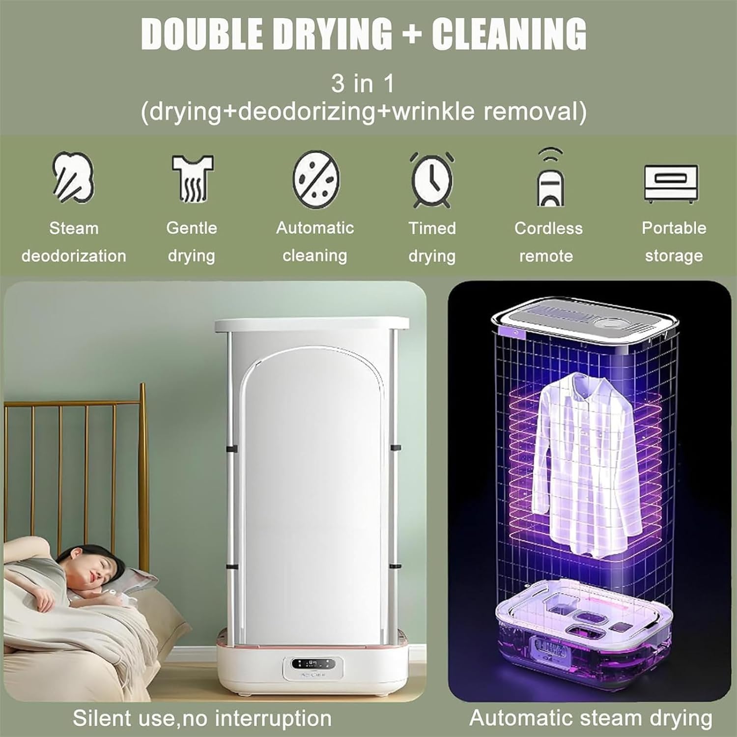 Garment Steamer, 900W Automatic Ironing Machine, Vertical Steam Clothes Dryer, Wireless/Steam Closet/Folding Clothes Machine, for Clothes & Fabric, Quick-Drying Steam