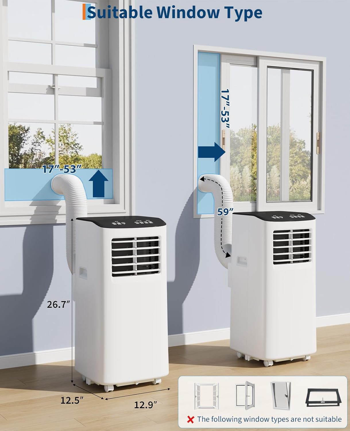 Portable Air Conditioner, 8,000 BTUs Room Air Conditioner, 3 in-1 Cooling AC Portable Air Conditioner with Fan & Dehumidifier, Standing Air Conditioner, Ventless Floor AC