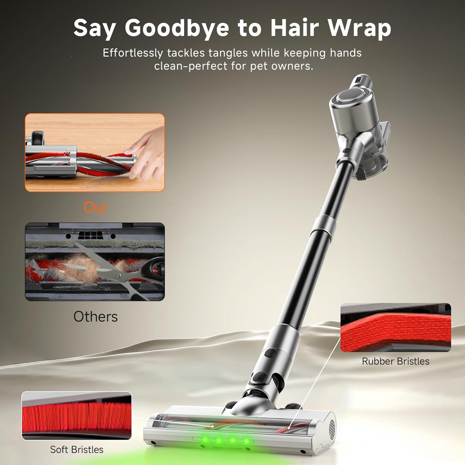 Cordless Stick Vacuum Cleaner - Rechargeable,45Kpa Powerful Suction Vacuum for Home,45Mins Runtime,Detachable Battery,Anti-Tangle, 8 in 1 Lightweight Vacuum for Pet Hair Carpet Hardwood,Silver