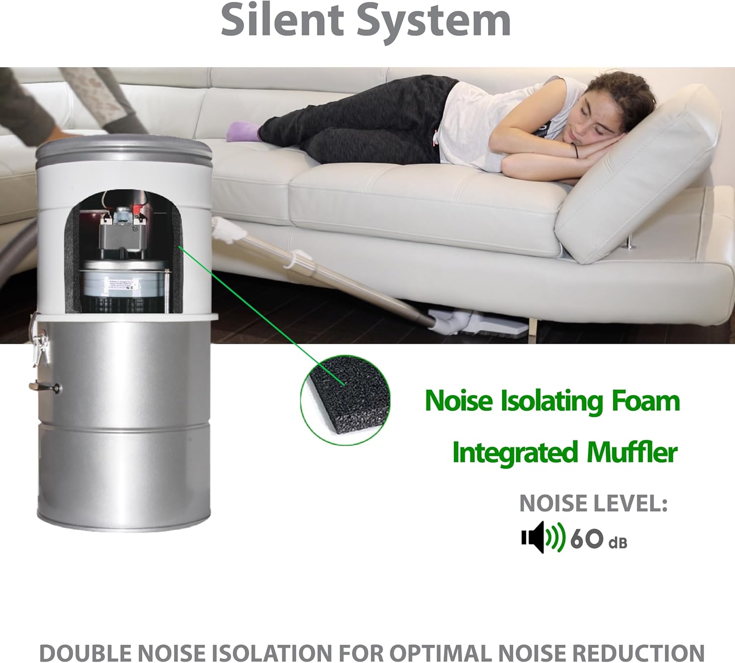 OVO Large and Powerful Central Vacuum System, Hybrid Filtration (with or Without Disposable Bags), 25L or 6.6 Gal, 630 Airwatts with 40 ft Carpet Deluxe Accessory Kit Included