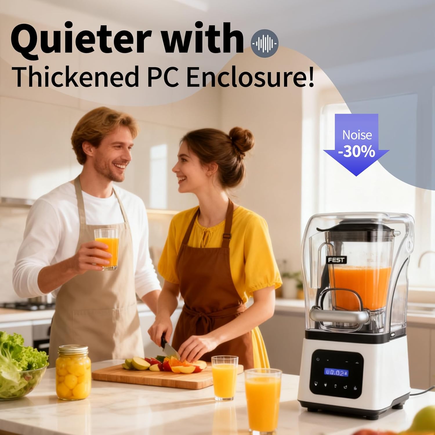 Commercial Blender 2200W Heavy Duty Countertop Blender, Quiet Shield Sound Enclosure, 6-Blade System, DIY Timer & 9-Speed, 5 Preset Programs,Smoothies, Juices, Shakes & Frozen Drinks, 60oz Pitcher