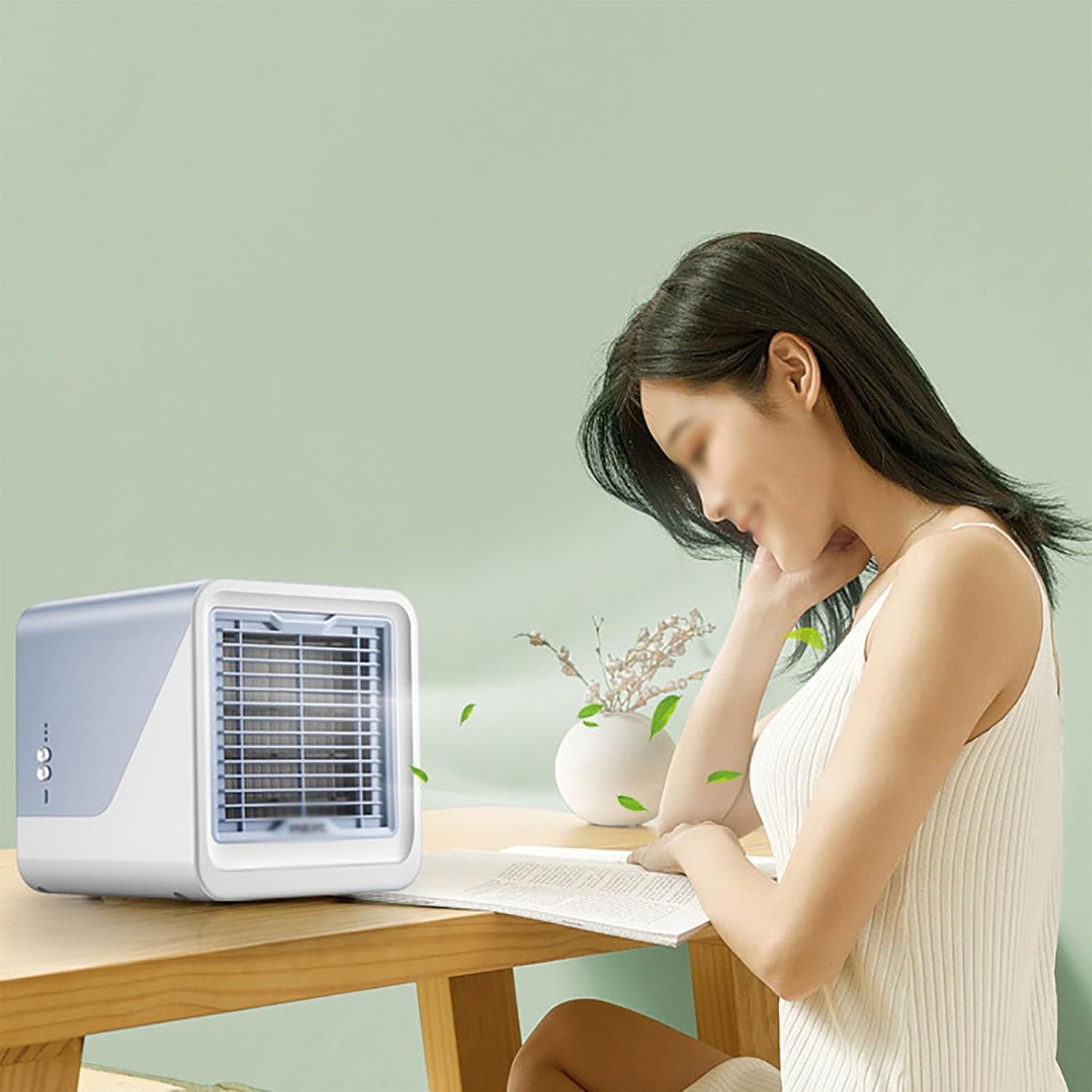 3-Speed Cool Fan, Brushless Motor Cold Fans with Dustproof Air Outlet, Cooling Fan for Bedroom, 500ml Water Tank(Pink)