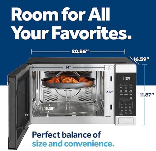 GE GCST10A1WSS 1.0 Cu Ft Convection Microwave Oven, 1050W Countertop Air Fry Microwave with Broil & Crisper Pan, Compact Stainless Steel Design