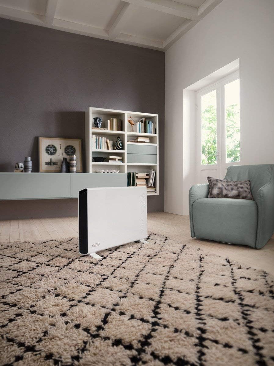 DeLonghi Convection Panel Heater, Full Room Quiet 1500W, portable electric heater is freestanding/easily wall mounted. Energy Saving, quick heat distribution, timer, white, HCX9115E