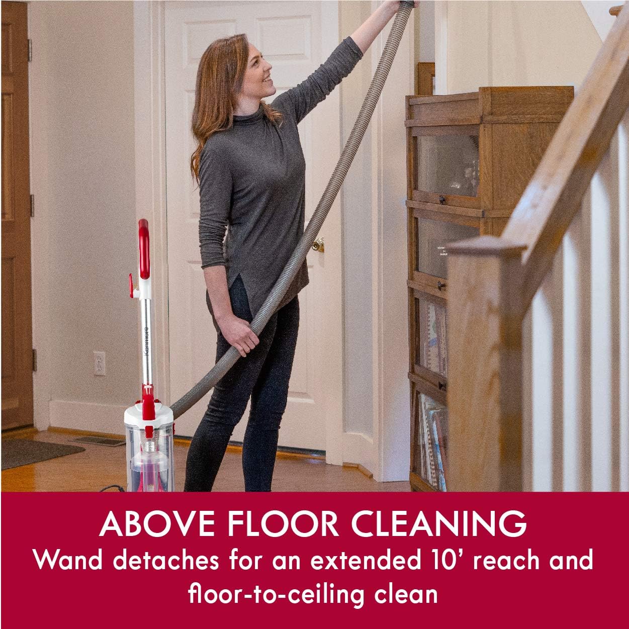 Kenmore DU2015 Bagless Upright Vacuum Lightweight Carpet Cleaner with 10’Hose, HEPA Filter, 4 Cleaning Tools for Pet Hair, Hardwood Floor, Red