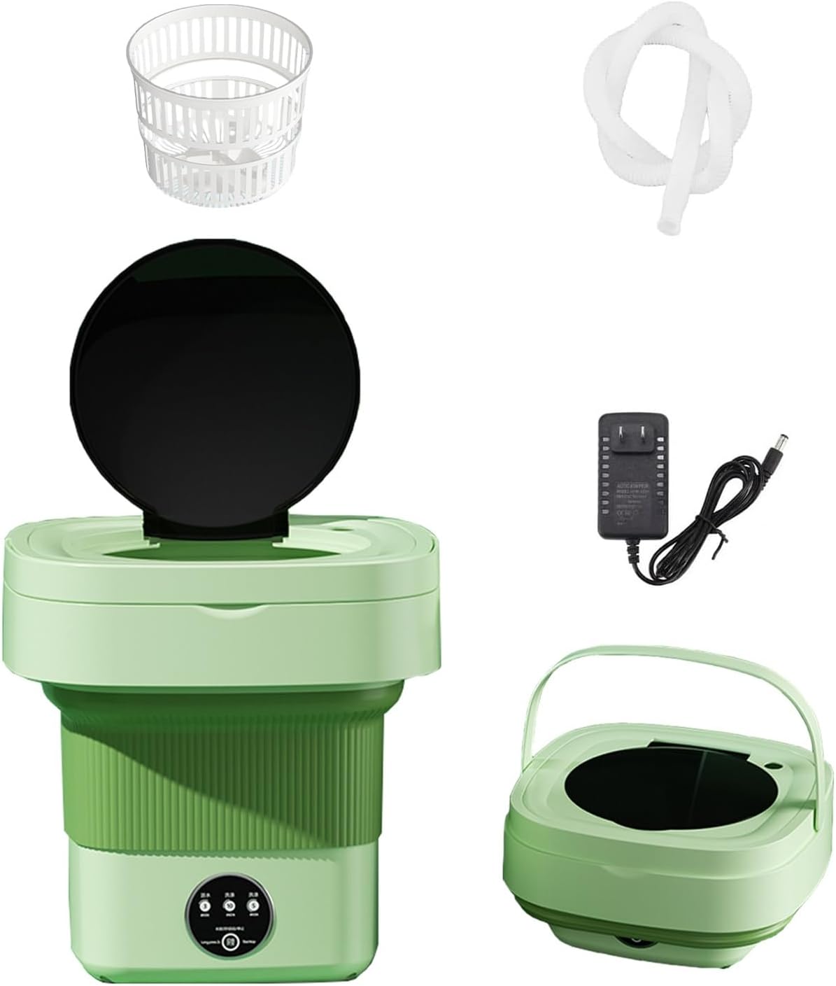 Portable Mini Washing Machine - Compact & Foldable Washer with Drain Basket for Apartment, Efficient Laundry Solution (Green)