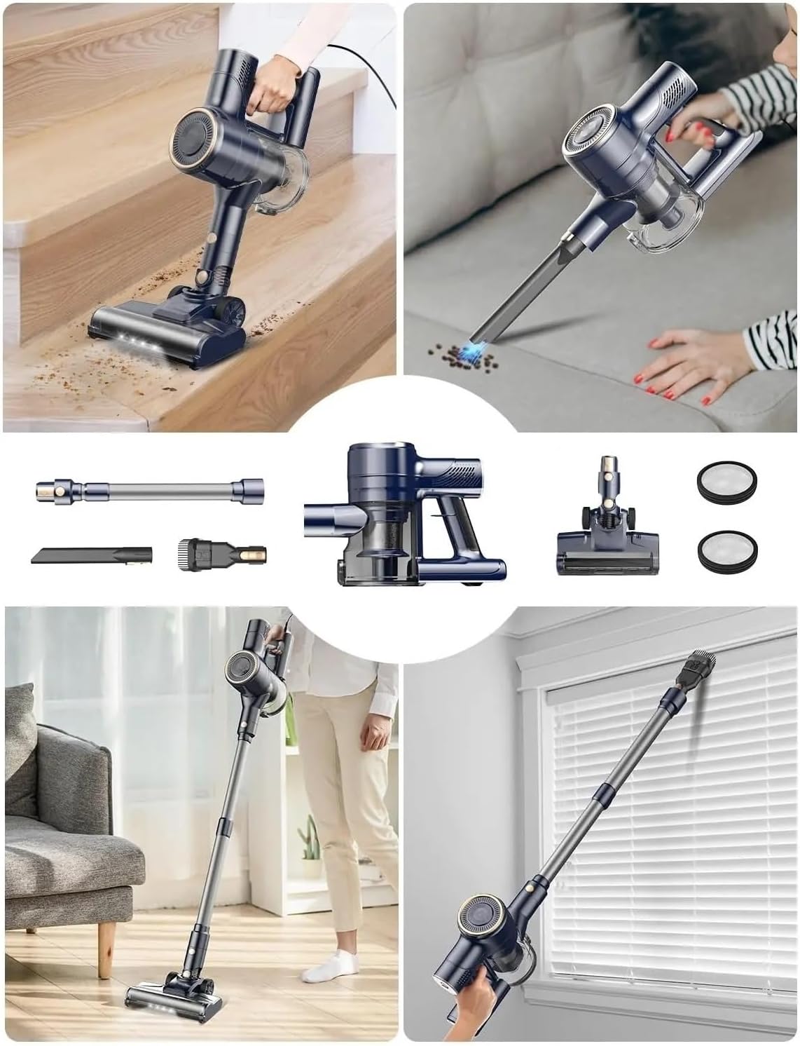 6-in-1 Corded Stick Vacuum Cleaner I8 | 600W 23KPa Powerful Suction | Lightweight, Free-Stand, Multi-Surface | Hard Floor & Carpet Cleaner(I8 blue red)