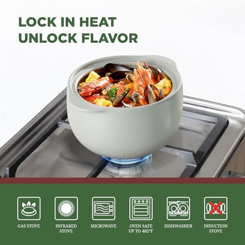 Minh Long 3.17 qt Porcelain Clay Pot for Cooking, Casserole Dish with Lid, Clay Pots for Cooking, Dutch Ovens for Stew, Soup, Steam, Oven & Microwave Safe, Heat Resistant (Vesta, 3.17 qt - Grey)