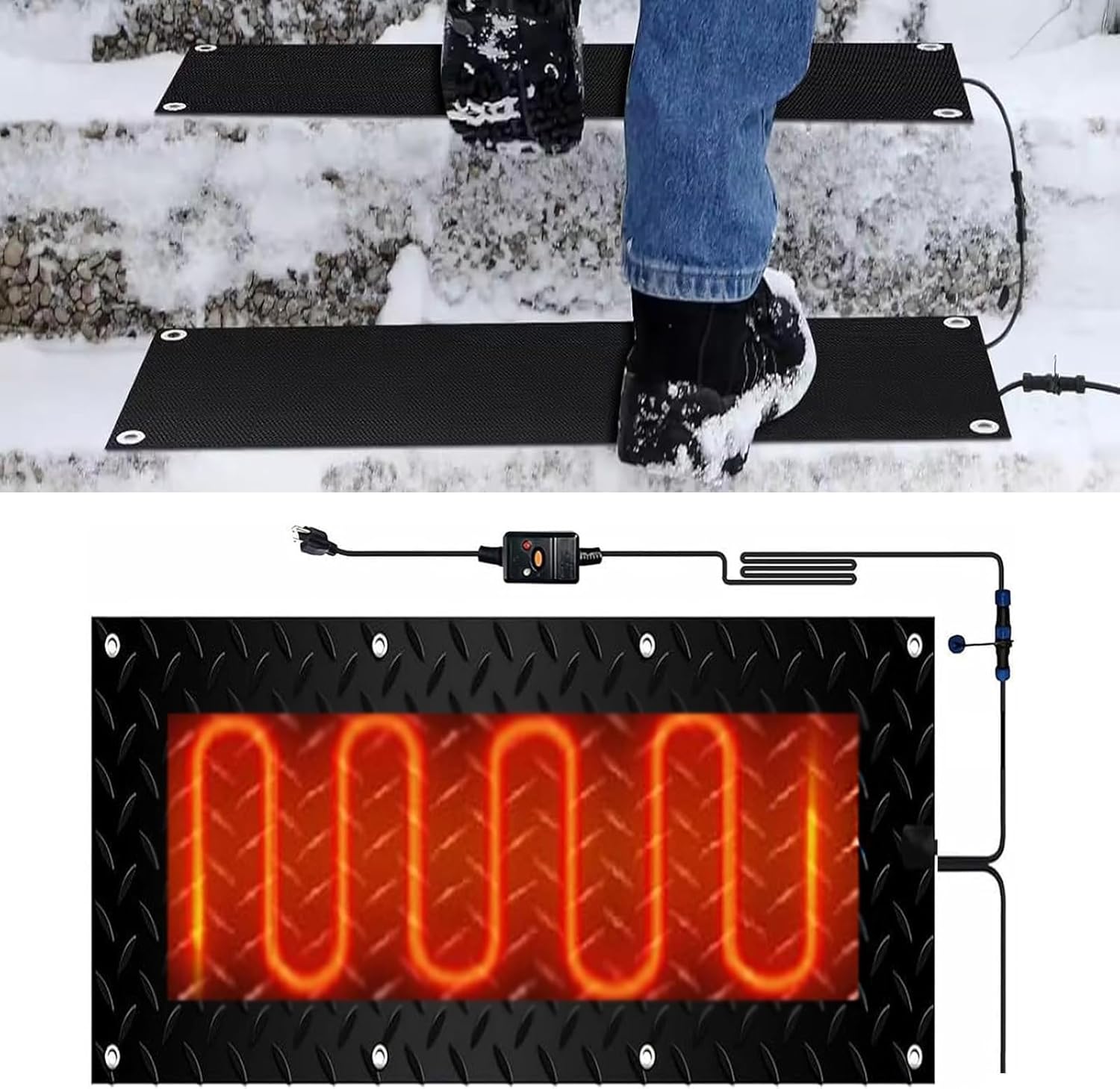 Heated Snow Melting Outdoor Mats, Heated Outdoor Mats, Electric Snow Melting Mats for Winter Snow Removal, No-Slip Heating Entrance Mats for Winter Outdoor Stairs, Garages(1 Pcs,30x120cm/12x48in)