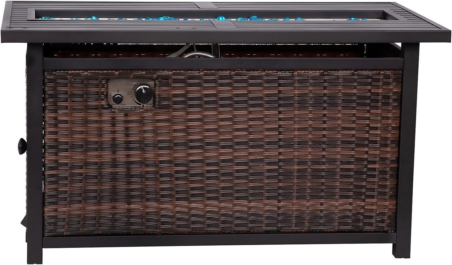 Flash Furniture Olympia 50,000 BTU Outdoor Propane Fire Pit Table - Black Stainless Steel Tabletop and Espresso Wicker Base - 45