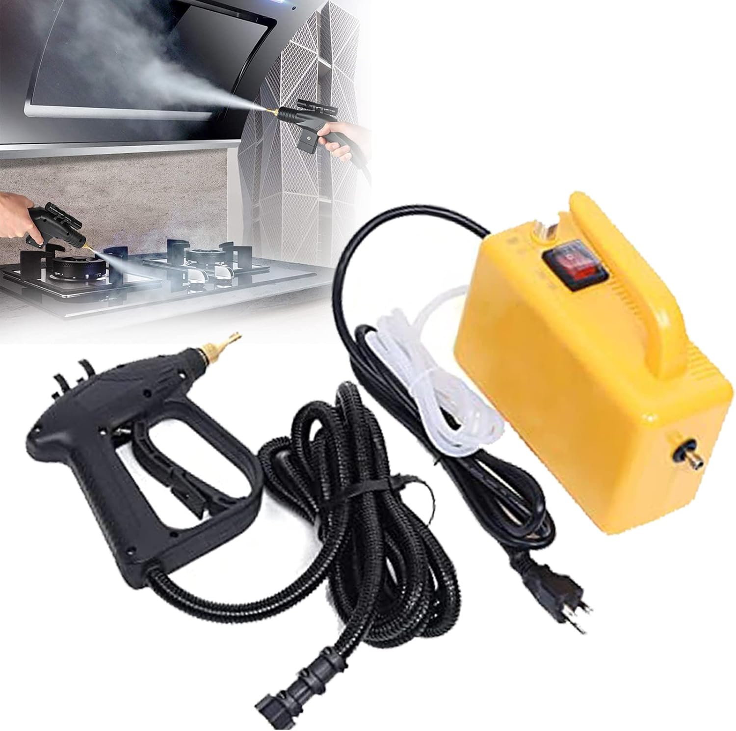 1700W 110V High Temperature Pressurized Steam Cleaner, Multi-Purpose Portable Mini Steam Cleaning Machine, Mobile Cleaning Machine Power Steamer for Furniture Car Household,Yellow