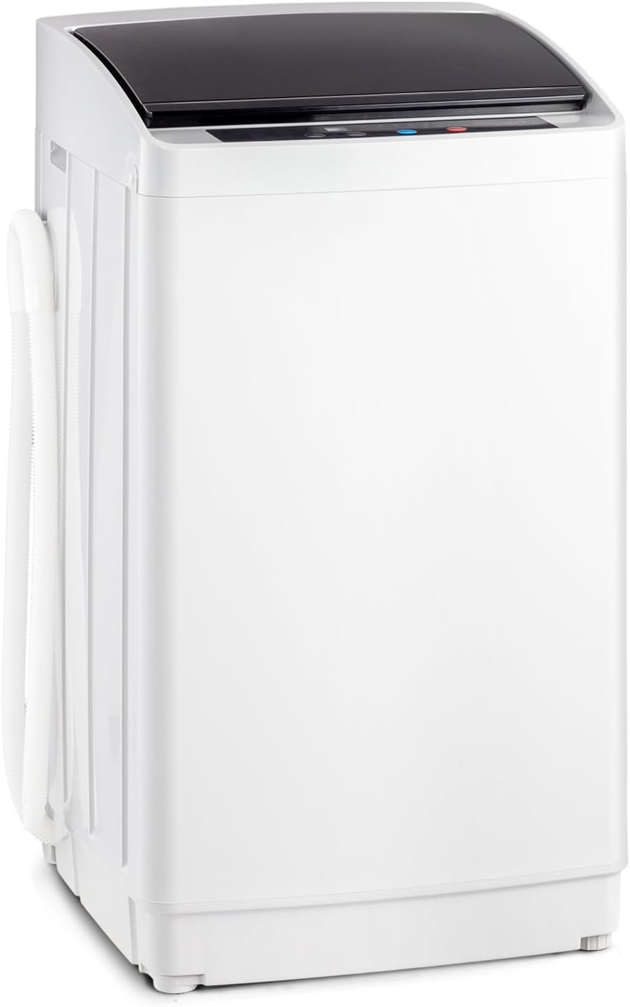 ROVSUN 17.8LBS Portable Washing Machine, Full-Automatic Electric Laundry Machine with Stainless Steel Drum, Compact Washer and Spin Dryer Combo with Drain Pump for Apartment, Dorm, Home, Light Grey