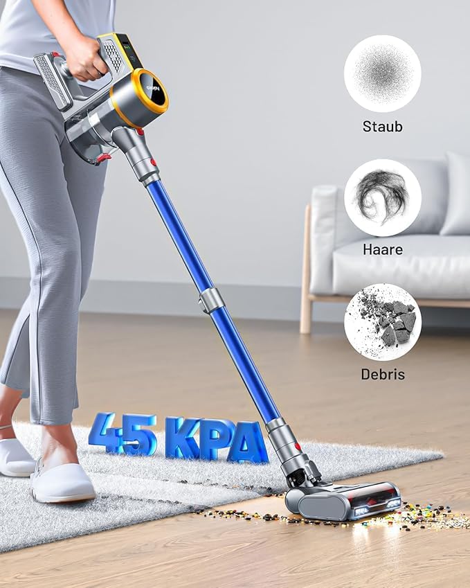 Cordless Vacuum Cleaner, 550W/45KPA 60Mins Runtime Vacuum Cleaners for Home with LED Display,Self-Standing Anti-Tangle Stick Vacuum Cleaner,1.5L Dust Cup Vacuum for Pet Hair, Carpet, Hard Floors