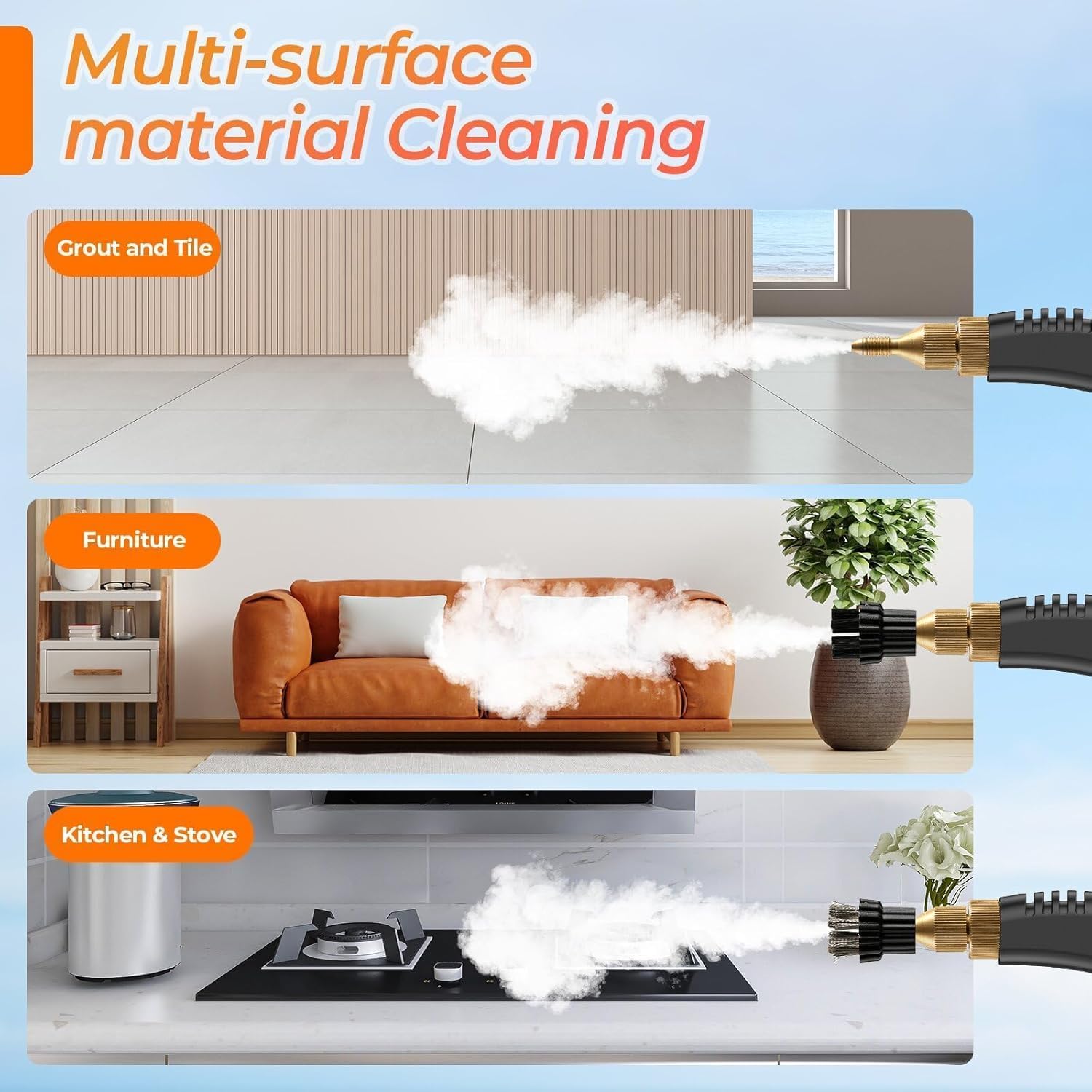 1500W Handheld Steam Cleaner, Professional Portable Steamer with 3 Brushes & 6 Adjustable Gears for Deep Cleaning
