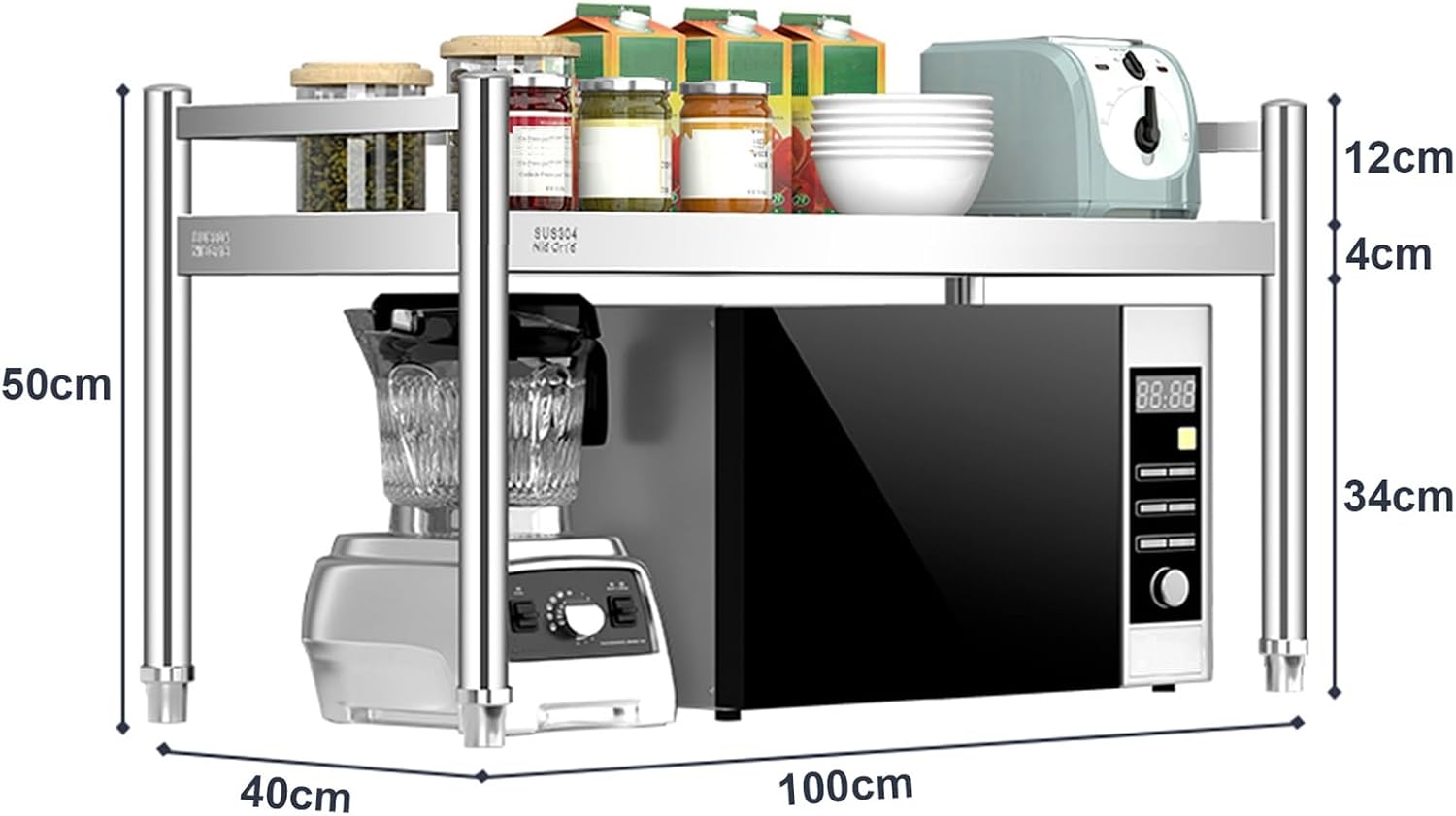 Stainless Steel Over Microwave Shelf, Commercial Countertop Metal Organizing Rack Microwave Stand for Restaurant, Bar, Utility Room, Kitchen and Garage