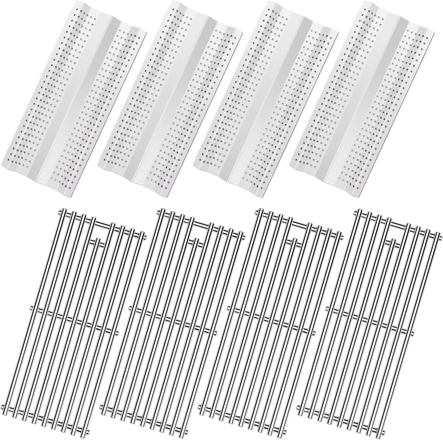 4 Pcs 9MM Stainless Steel Cooking Grid Grates and 4Pcs Heat Plates Flame Tamer for Blaze Grill Replacement Parts,for Blaze Grill Model BLZ-4LTE2-LP,BLZ-4NG,BLZ-4LP,BLZ-4-Cart,BLZ-4NG-Cart