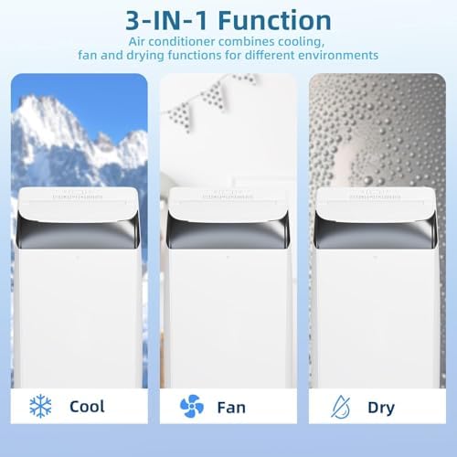 14,000 BTU Air Conditioner 3 in-1 Cooling/Dehumidifier/Fan, Portable AC Unit for Rooms Up to 750 Sq. Ft. with Remote Control/Wheels/Window Kit, Silent Operation, White