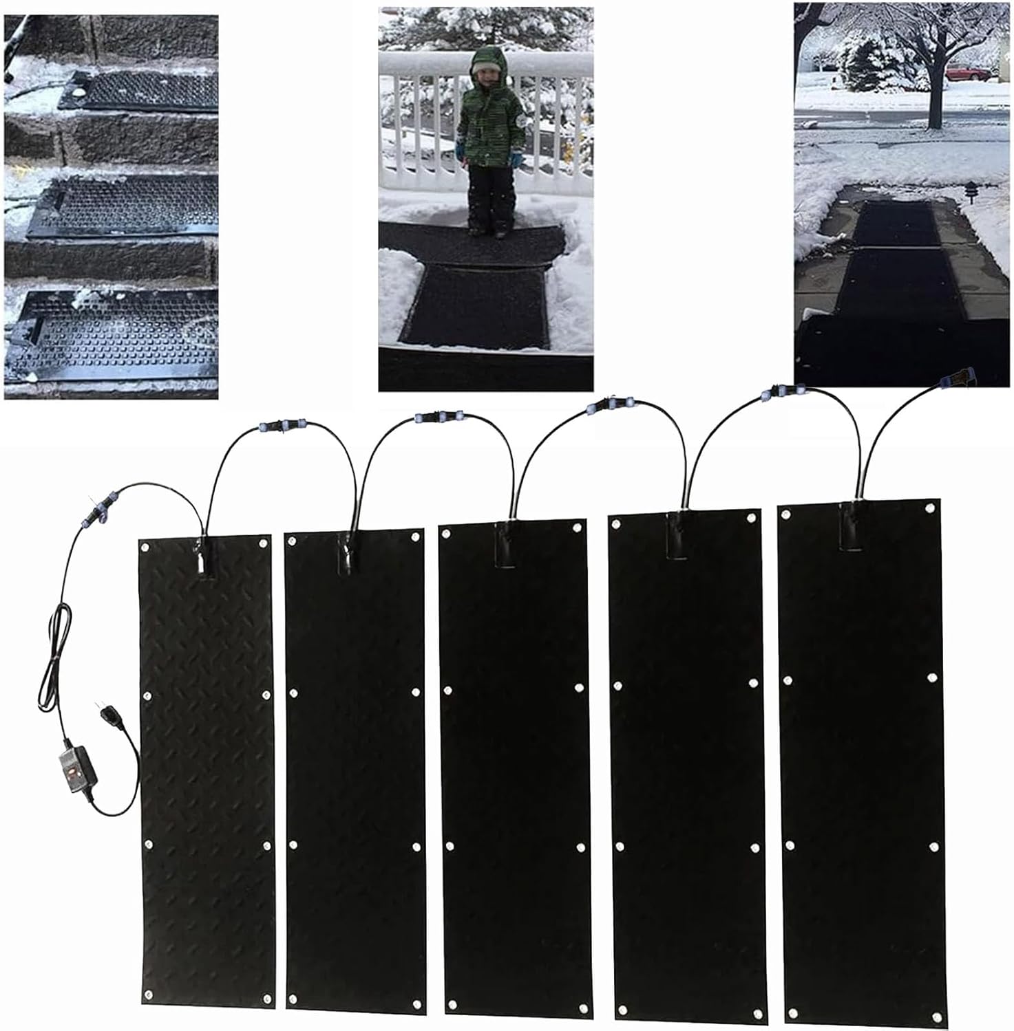 Snow Melting Walkway Mat,Non Slip Rubber Heated Mat,2 in/h Melting Speed,Stair and Driveway Snow Melt System(Size:10 * 30in,Color:5 Piece)