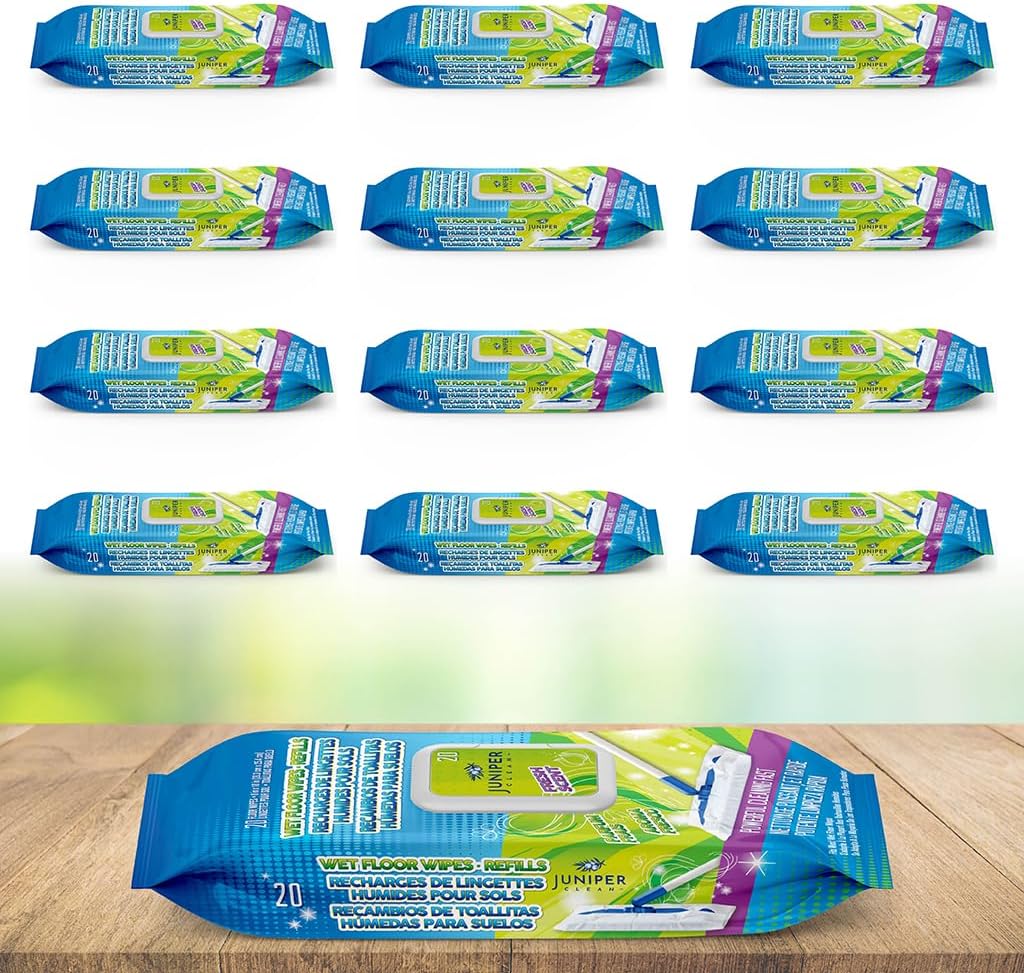 Wet Floor Wipes, Multi Surface Floor Cleaner Wet Mop Pads Fit Swiffer Sweeper Mop, Fresh Scent & Plant-Based Textured Cloth Trap Absorb Dirt, 20 Count (Pack of 12)