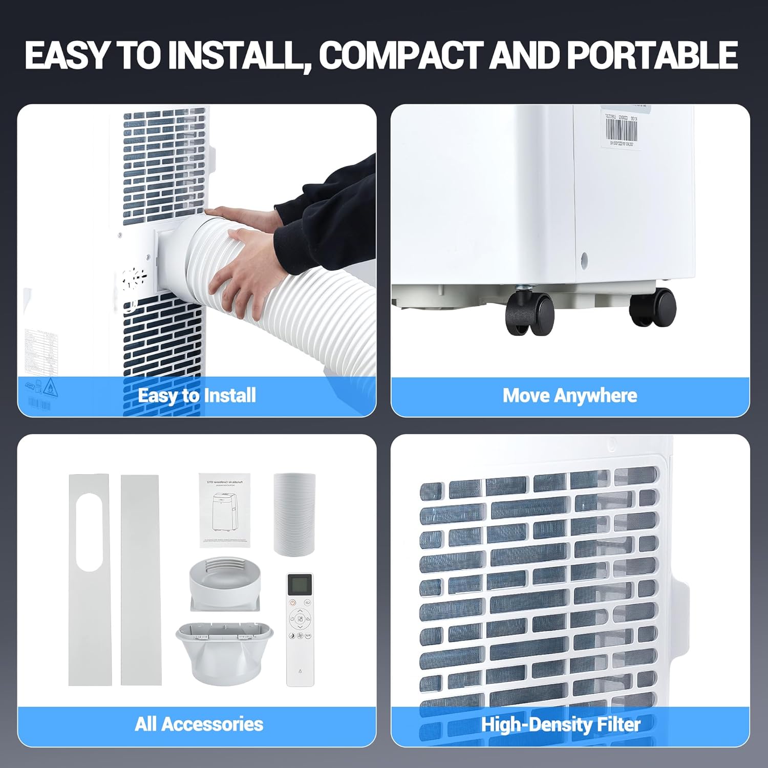8000 BTU Portable Air Conditioners, 3-In-1 Modes Portable AC Unit with Remote, 2 Wind Speed Digital Display/24Hrs Timer/Installation Kit for Home Office