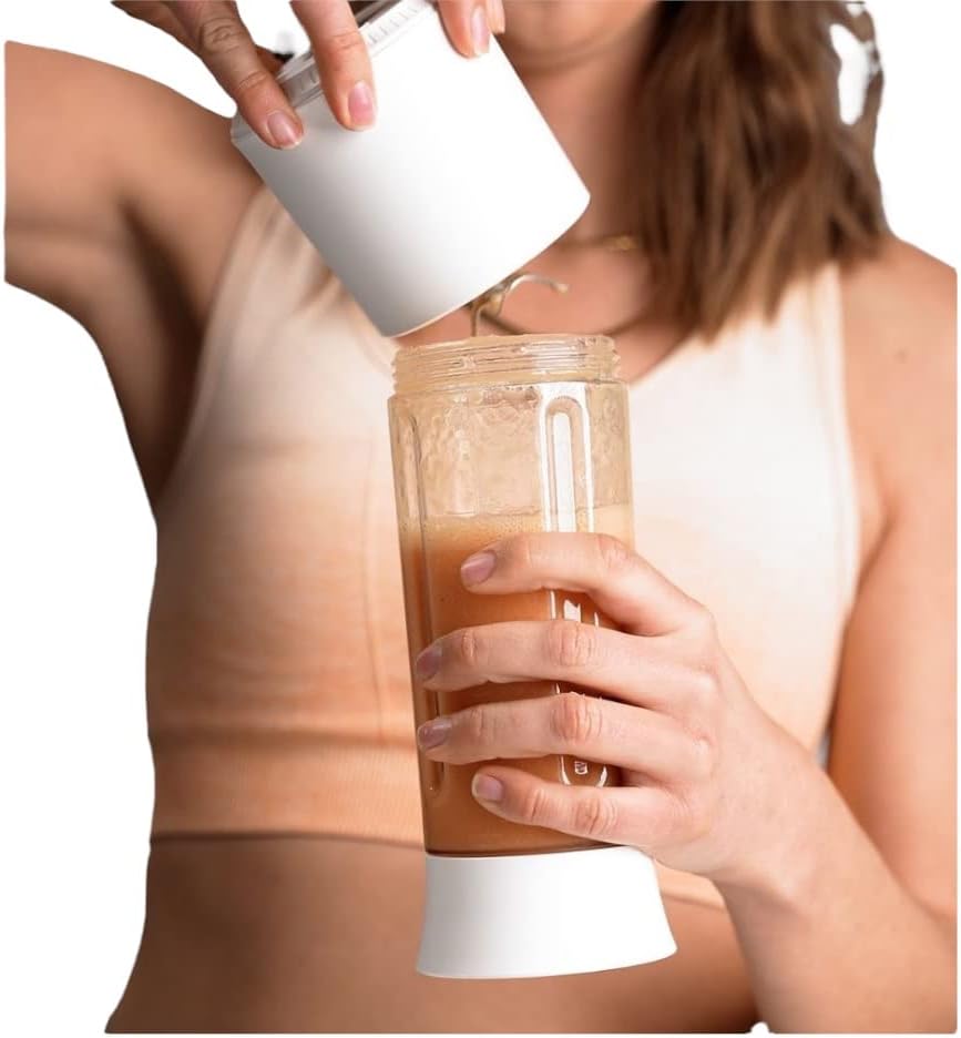 Generic Portable Blender, 500ml, 17 Ounces, White, Rechargeable USB, Ideal for Travel, Gym, School, Office, Beach, Additional Cover, with 6 Blades