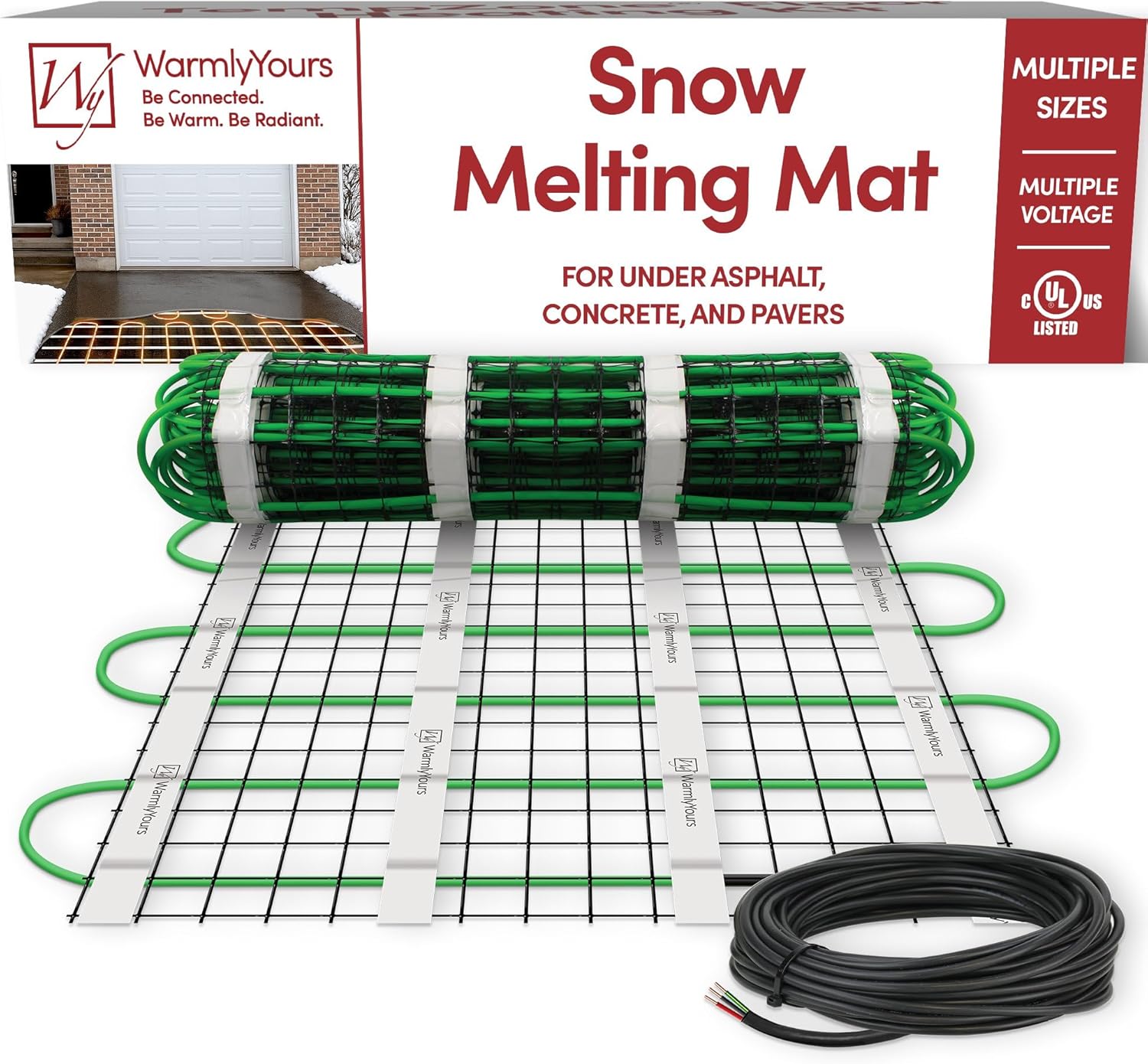 WarmlyYours 3x15 ft. Electric Ice and Snow Melting Mat 240V 2250 Watts - Embedded Under Asphalt, Concrete, or Pavers - Radiant Heated Driveway, Walkways, Sidewalks, Patios, Porch, Ramps PowerMat