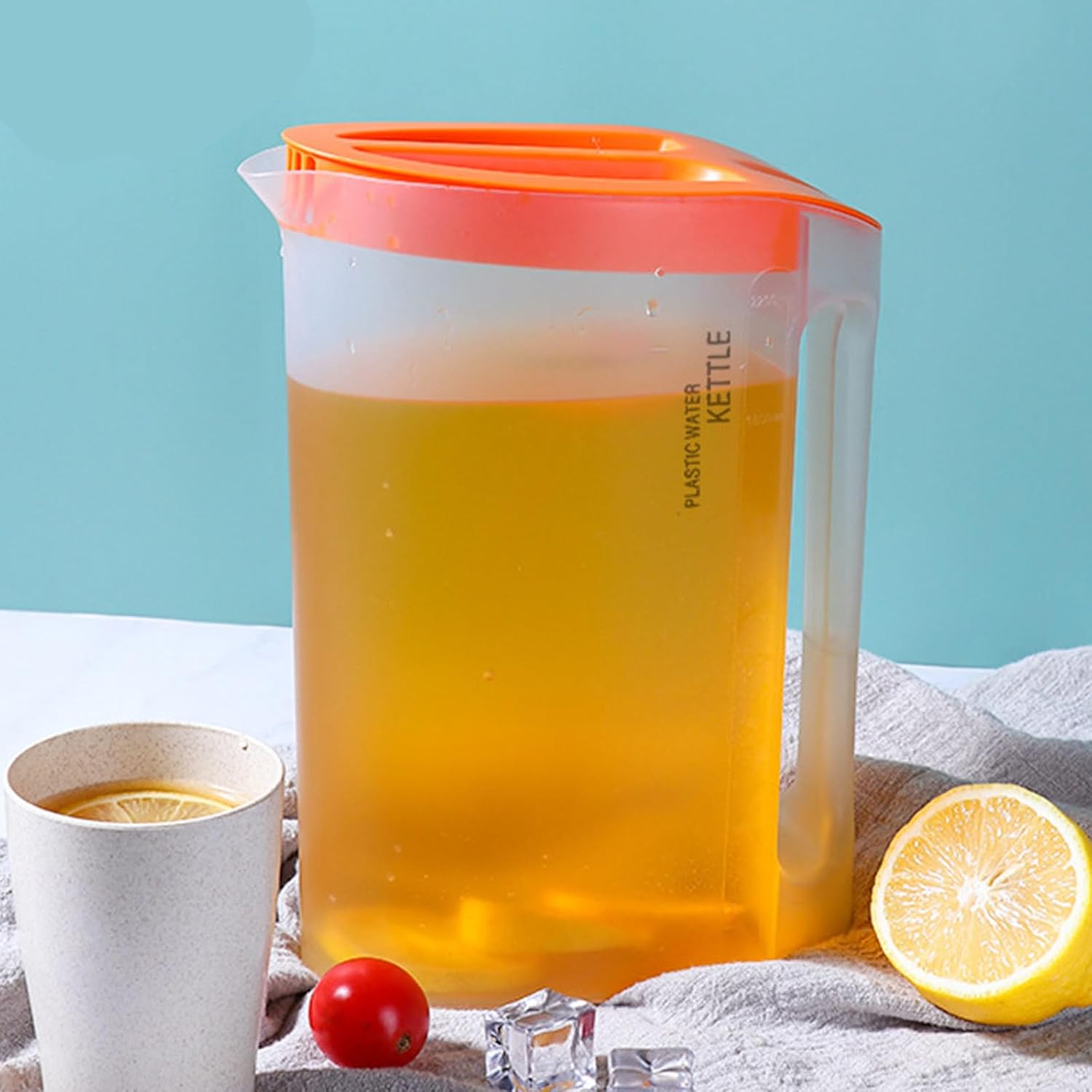 COHEALI Large Capacity Plastic Water Pitcher for Household Use Transparent Beverage Container with Orange Lid Safe Material Suitable for Water Tea Juice Cold Drinks Office and Home