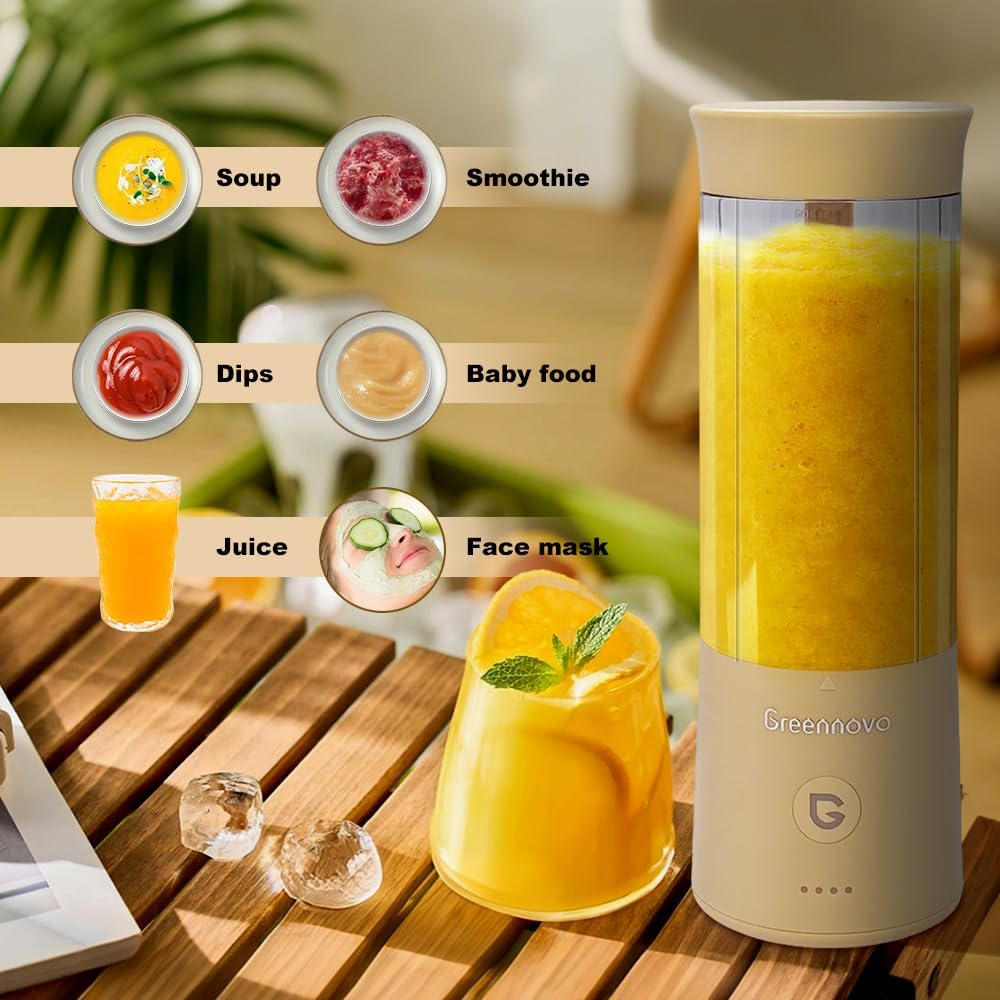 Portable Blender 500ml Personal with 6 Sharp Blades Rechargeable 5000mAh 18000-22000rpm Power for Shakes & Smoothies, BPA Free, for Kitchen, Office, Gym, Hiking (yellow)