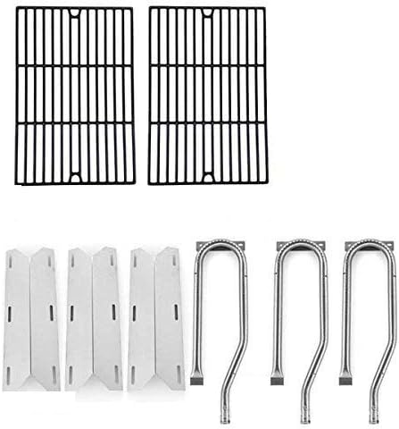 Repair Kit for Jenn Air 720-0336, 7200336, 720 0336 BBQ Gas Grill Includes 3 Stainless Burner, 3 Stainless Heat Plates and Porcelain Cast Cooking Grates