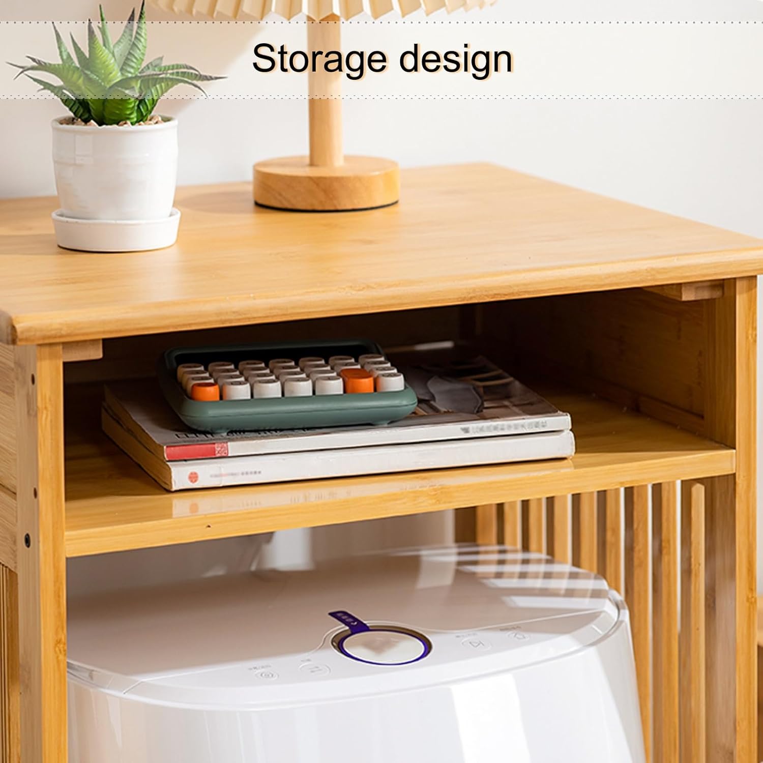 Robot Vacuum Storage Cabinet with Wheels, Hidden Cabinet for Sweeping Robots, Side Table for Living Room Kitchen Office, Portable Robot Night Stand(Yellow,55.5 * 46.4 * 75cm)