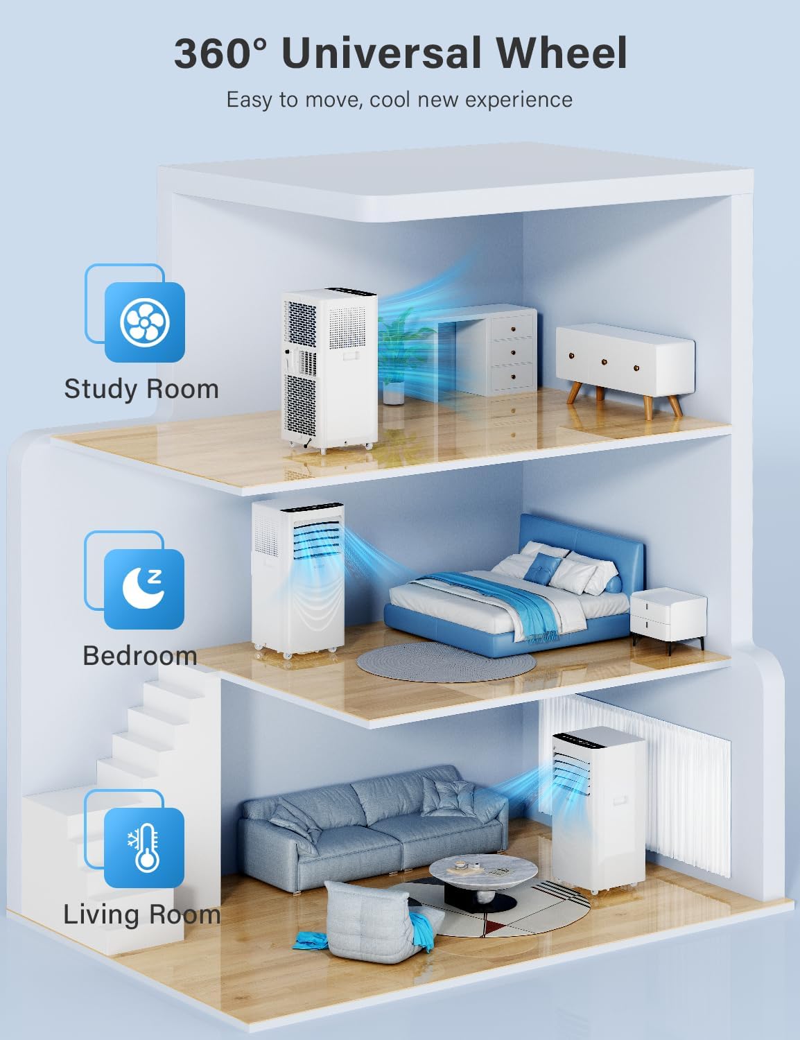 12000 BTU Portable Air Conditioners, AC Unit for Bedroom with 4 Modes Cooling/Dehumidifier/Fan & Sleep, Up to 400 Sq.Ft, 45db Quiet, 24H Timer & Remote, Standing Air Conditioner for Rooms Office Home