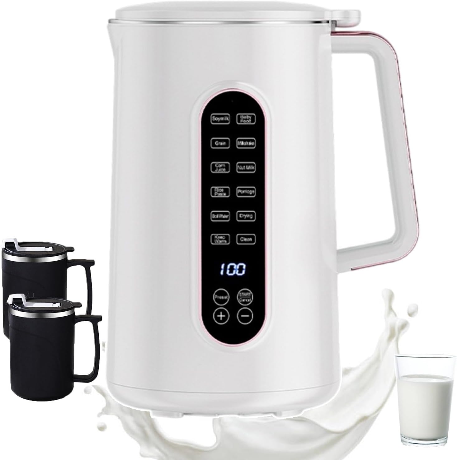 Soy Milk Maker 1.5l Plant Milkmaker With Function Screen, Tea Milk Machine Blender, One-Click Reservation & Cleaning Function, Speed - 32000rpm, 9x9x12.6in (With 2 Tea Cups)