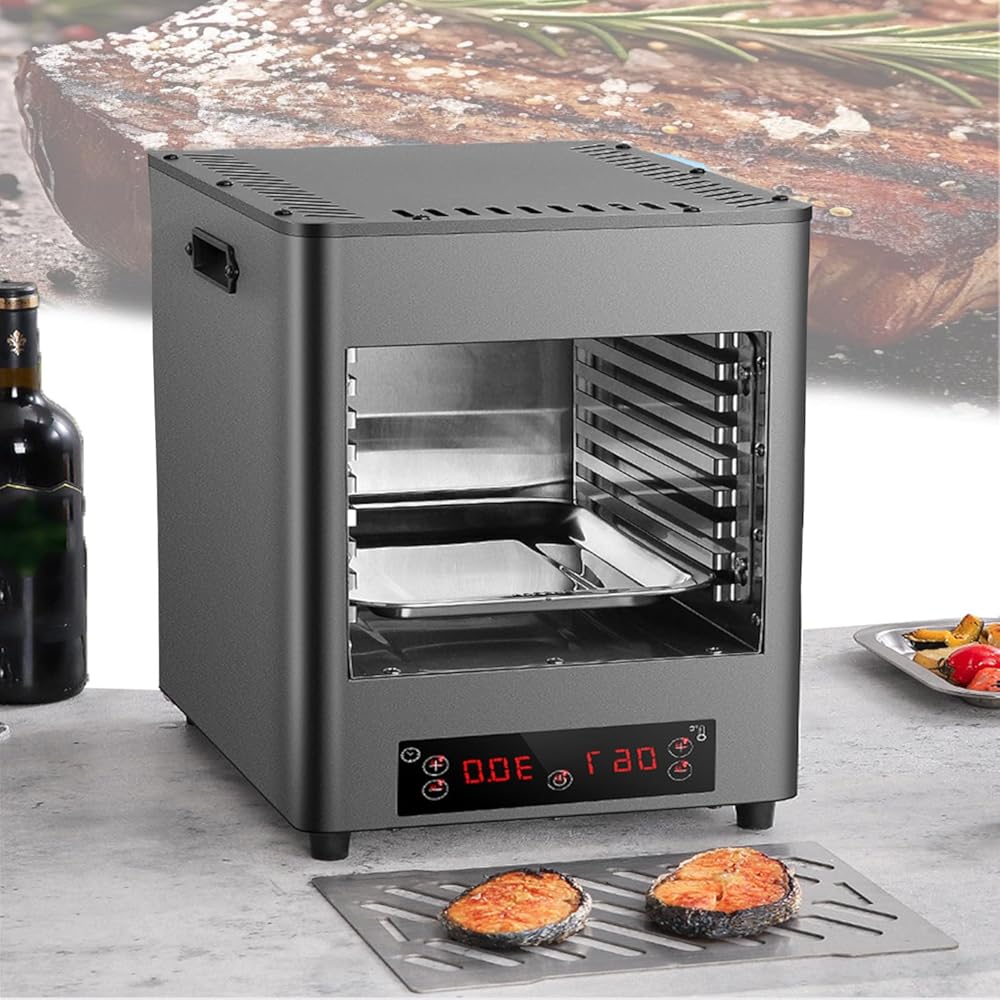 1700w Propane Gas Tabletop Steak Oven,Portable Stainless Steel Bbq Grill,800°C High Temperature,With 8-Layer Grill,Smart Touch,30 Min Timer,8 Fire Control,For Steak,Burgers,Pizza