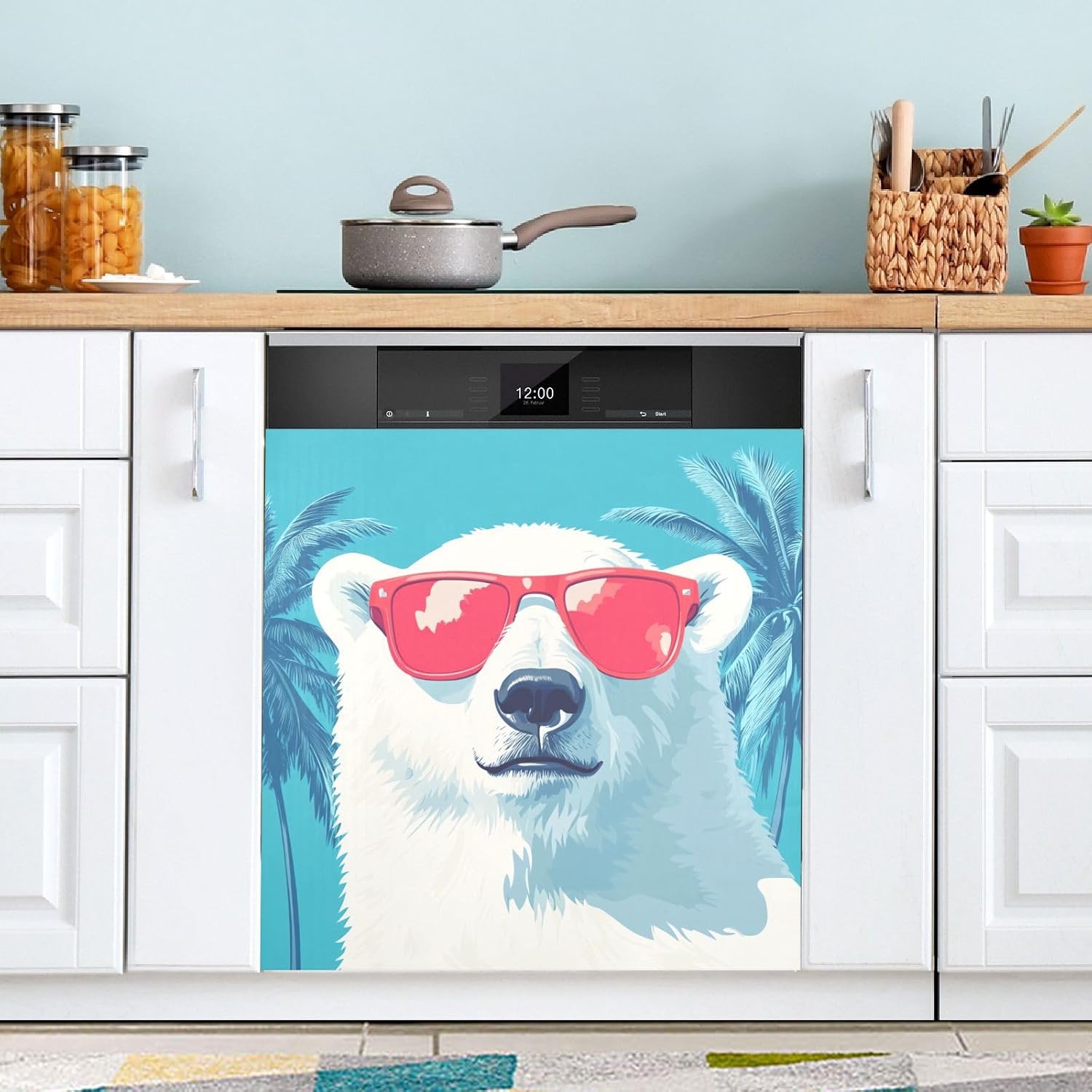 Dishwasher Magnet Cover Large Magnetic Stickers Polar Bear Illustration Front Dishwasher Cover Reusable Decal for Home Kitchen Anti-Scratch Refrigerator Decorative Lid Washing Machine Laundry 23