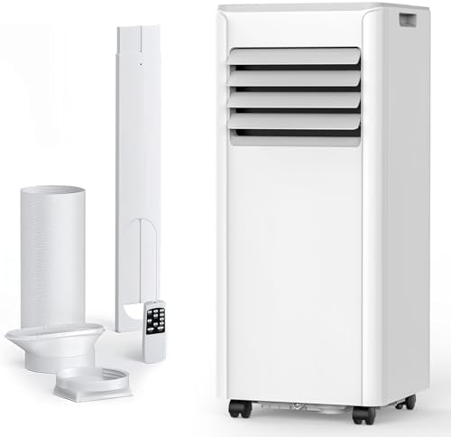 8,000 BTU Portable Air Conditioner Cools up to 350 SQ. FT, 4 in 1 AC Unit with Powerful Cooling, Sleep Mode, 24H Timer, Air Cooler with Window Installation Kit, for Bedroom, Apartment(WHITE)
