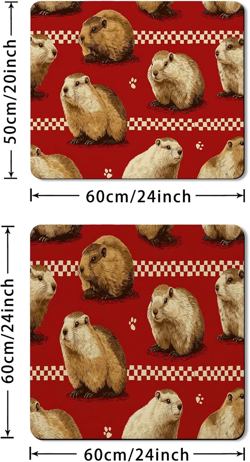 Guinea Pig Washer Dryer Top Protector Mat, Vintage Animal Pattern Laundry Machine Dust Covers, Rustic Rubber Anti-slip Waterproof Washer And Dryer Mats for Home 24x24 Inch