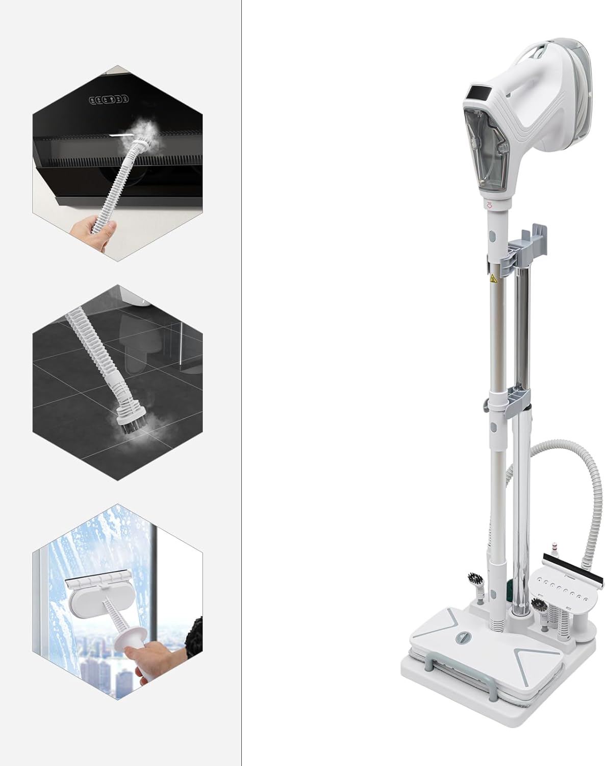 Steam Mop Cleaner 1300W Electric Steam Mop with Cord Wrap Box and Clean Kit, 2 Steam Levels Adjustable Handheld Steam Cleaner for Living Room Kitchen Bedroom White+Silver 120V 140°C