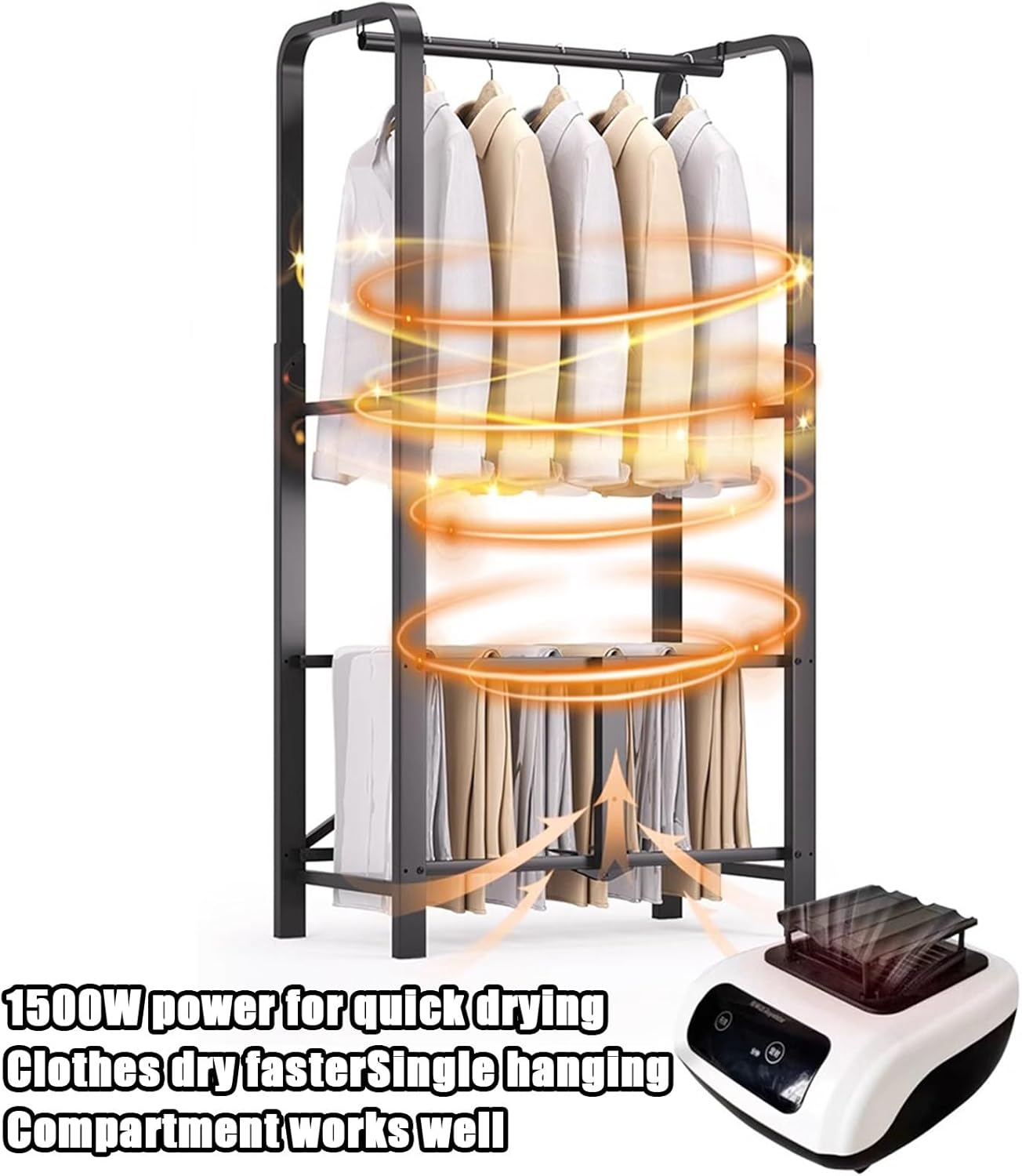 1500 Watt Warm Air Drying Wardrobe, Foldable Electric Heated Drying Rack (Rotating Button with Timer), Double Tier Home Dryer, Fast Drying, For Homes, Apartments, Laundries & Dormitories(Line Ball)